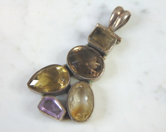 Womens Vintage Estate Sterling Silver Multi Stone Pendant 34.7g E2765