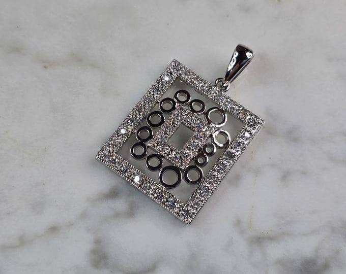 Womens Vintage Estate Sterling Silver CZ Stone Pendant 4.6g E1827