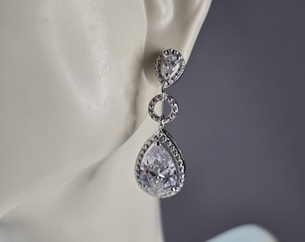 Womens Vintage Estate Sterling Silver CZ Dangle Earrings 6.9g E7665