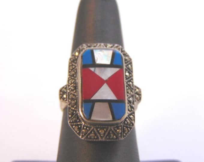 Womens Vintage Estate Sterling Silver Southwestern, Native American Zuni Ring 7.5g E1585