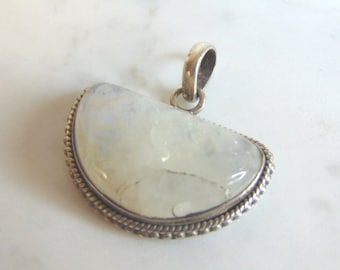 Womens Vintage Estate Sterling Silver Quartz Pendant 14g E5687