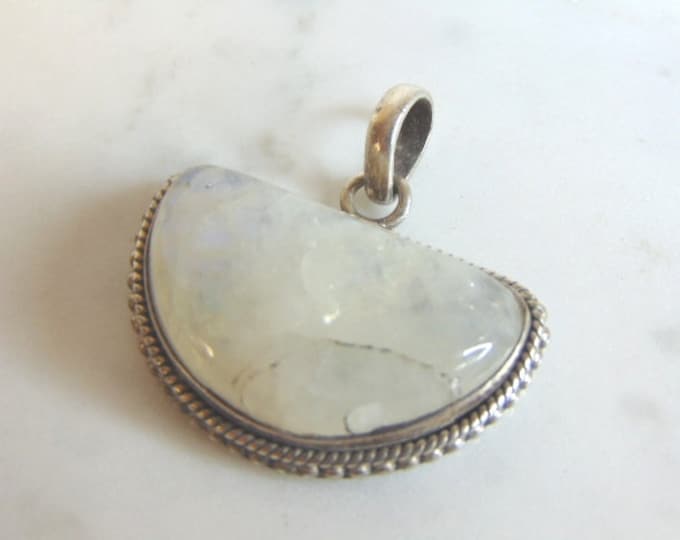 Womens Vintage Estate Sterling Silver Quartz Pendant 14g E5687