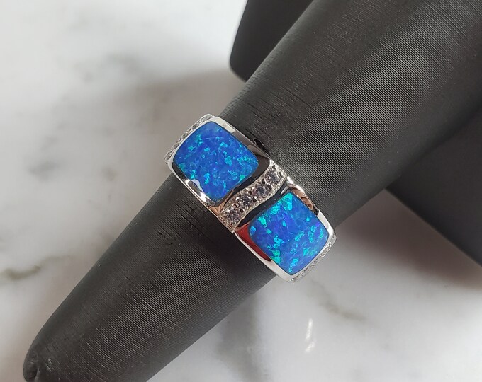 Womens Estate Sterling Silver Modernist Blue Opal Ring 5.0g E4221