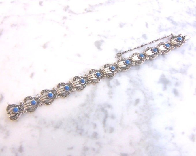 Womens Vintage Estate Sterling Silver Bracelet w/ Turquoise 31.6g E1904