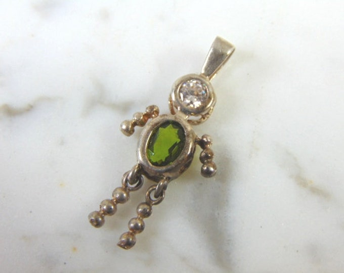 Womens Vintage Estate Sterling Silver Peridot Son Pendant 1.5g E2717
