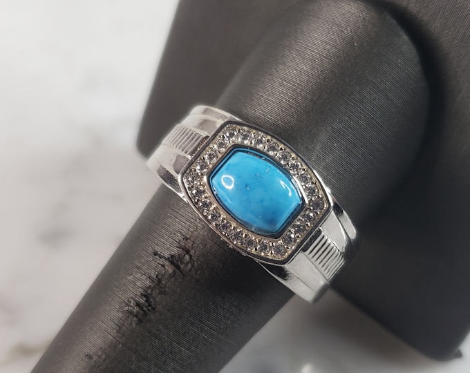 Mens Estate Sterling Silver Turquoise Ring 12.0g E6430