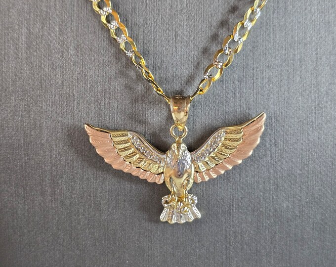 Vintage Estate 14K Tri Colored Gold Eagle Pendant Necklace 20.7g E6177