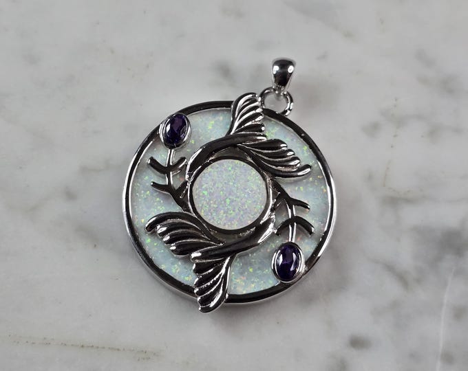 Womens Sterling Silver Opal Koi Fish Pendant 10.7g E5805