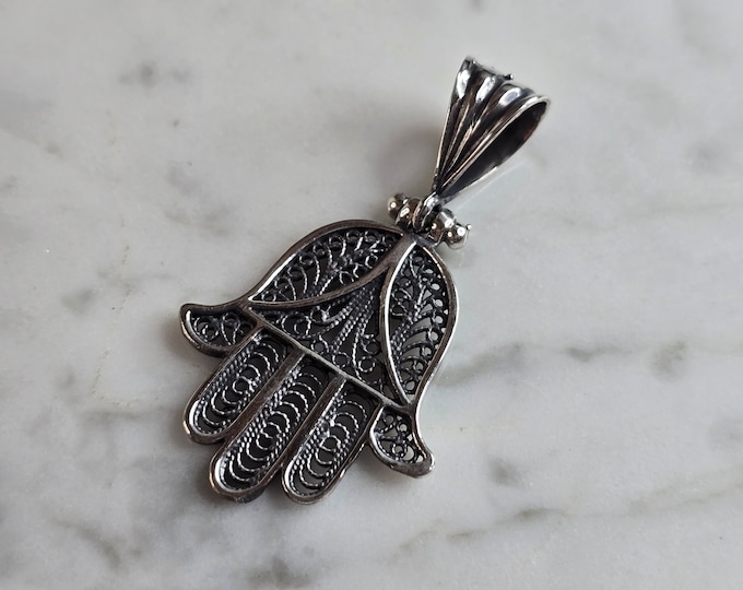 Womens Estate Sterling Silver Hamsa Hand Pendant 5.0g E7017