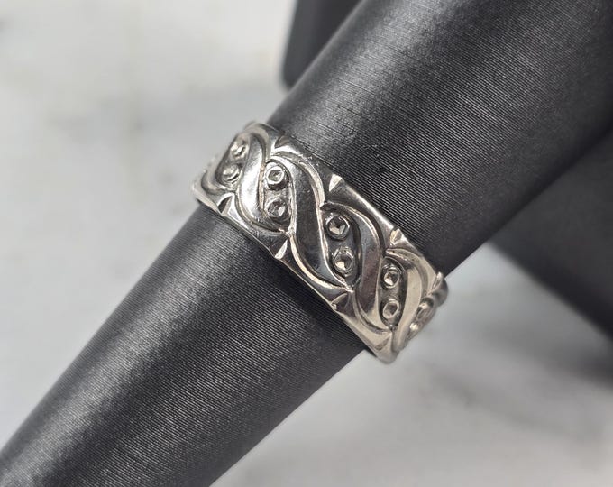 Womens Vintage Estate Sterling Silver Esposito Band Ring 3.9g E6885