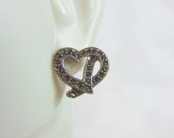 Womens Vintage Estate Sterling Silver Heart Earrings 2.9g E5712