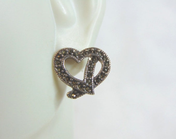 Womens Vintage Estate Sterling Silver Heart Earrings 2.9g E5712