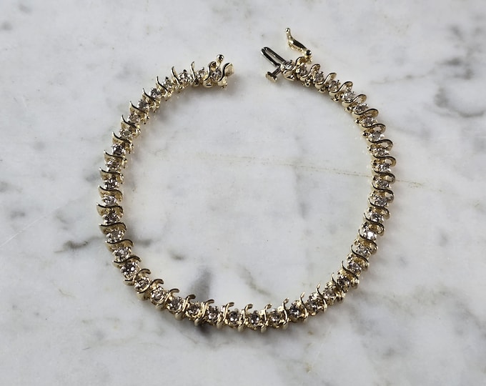 Womens Vintage Estate 14K Yellow Gold Diamond Tennis Bracelet 11.4g E7901