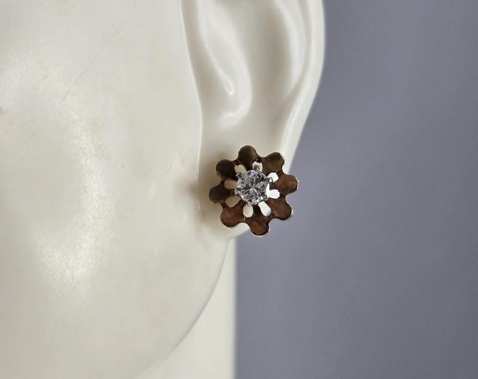 Pr Vintage Estate 14K Yellow Gold Diamond Stud Earrings 1.5g E5724