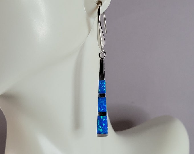 Womens Estate Sterling Silver Modernist Blue Opal Earrings 5.0g E771