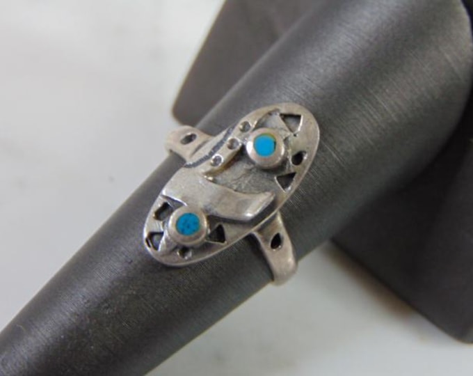 Womens Vintage Estate Sterling Silver Modern Abstract Turquoise Ring 5.4g E2099