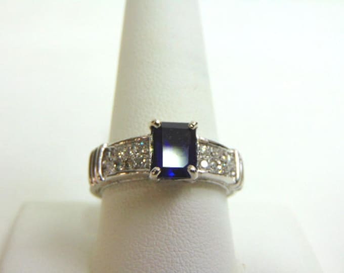 Womens Vintage Estate 14K White Gold Sapphire & Diamond Ring, 8.2g E3595