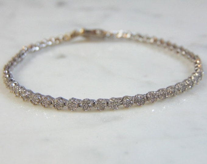 Womens Vintage Estate 14K White Gold Diamond Tennis Bracelet 7.4g E1877