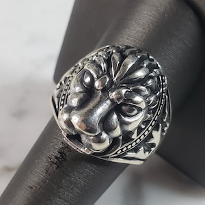 Mens Sterling Silver Lion Head Ring 10.7g E6412