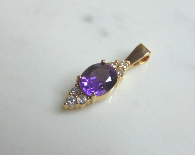 Womens Vintage Estate 14K Yellow Gold Amethyst Diamond Pendant 3.5g E760