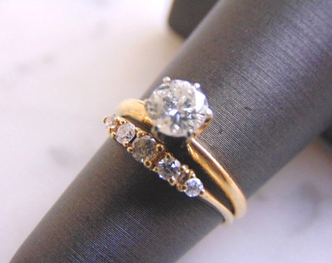 Womens Vintage Estate 14K Yellow Gold Diamond Engagement Ring w/ Over 1ct Diamonds 2.8g E2498
