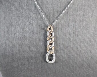 Women's Vintage Estate 14K White & Rose Gold Diamond Link Necklace 7.5g E7723