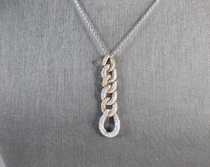 Women's Vintage Estate 14K White & Rose Gold Diamond Link Necklace 7.5g E7723