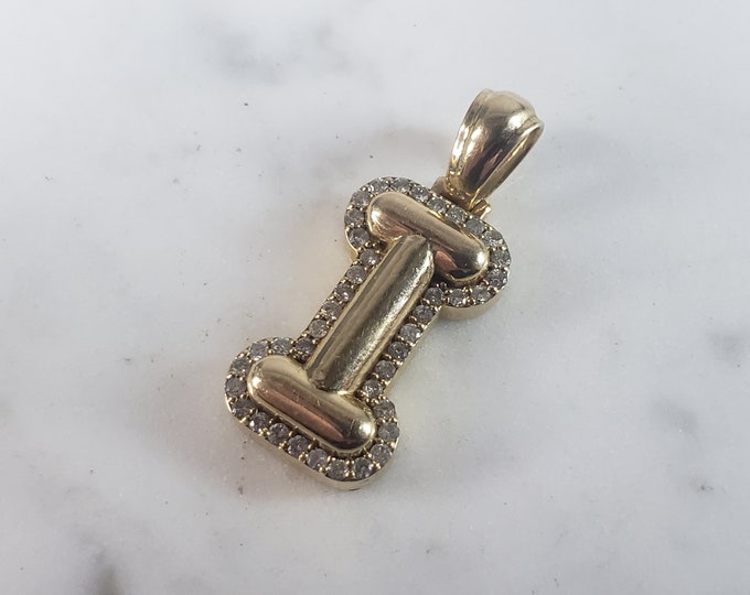 Womens Vintage Estate 14K Yellow Gold Letter I Diamond Pendant 4.4g E1250