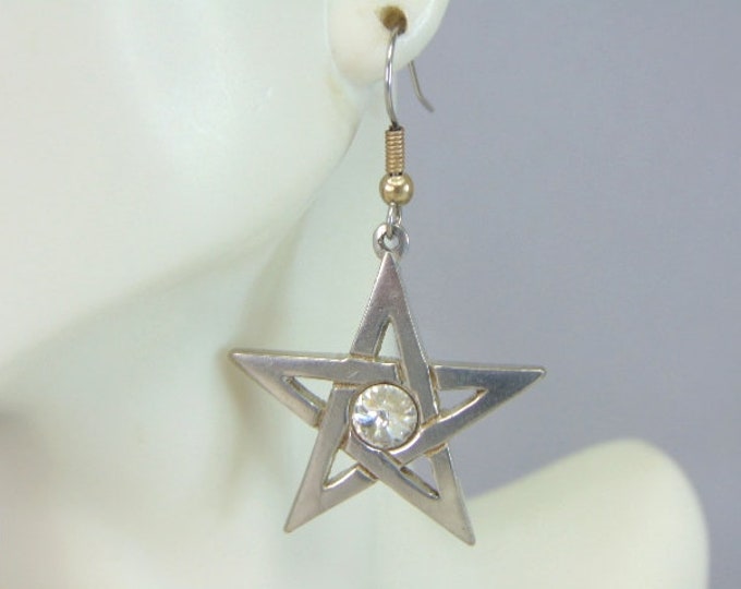 Womens Vintage Estate Sterling Silver CZ Star Earrings 8.6g E3162
