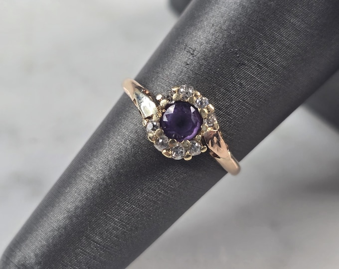 Womens Vintage Estate 14K Mixed Gold Amethyst Diamond Ring 1.8g E4642
