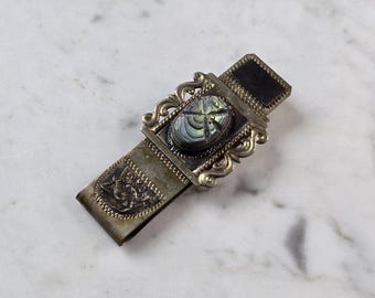 Vintage Estate Sterling Silver Incan Mayan Abalone Money Clip 20.0g E1185