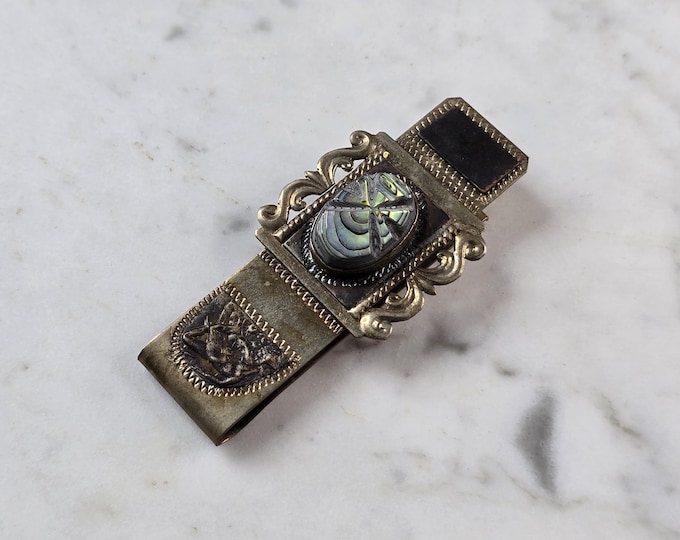 Vintage Estate Sterling Silver Incan Mayan Abalone Money Clip 20.0g E1185
