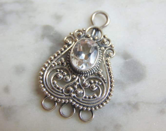 Womens Vintage Estate Sterling Silver CZ Stone Pendant 3.7g E4670