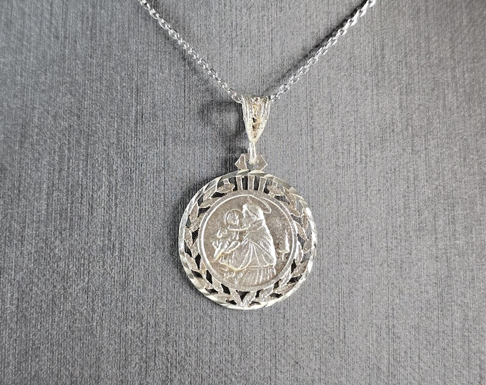 Womens Sterling Silver Religious St Christopher Pendant Necklace 4.8g E1662