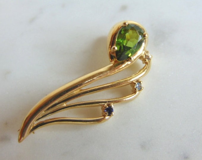 Womens Vintage Estate 14K Yellow Gold Flower Brooch w/ Gemstones 6.9g E2152