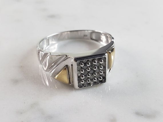 Mens Vintage Estate 10k White & Yellow Gold Diamo… - image 4