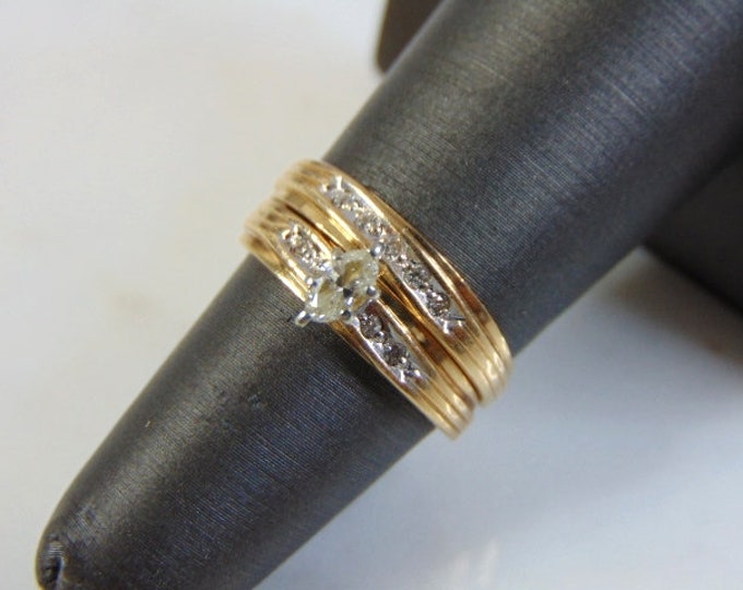Womens Vintage Estate 14K Yellow Gold Diamond Engagement Ring Set, 3.9g E3265