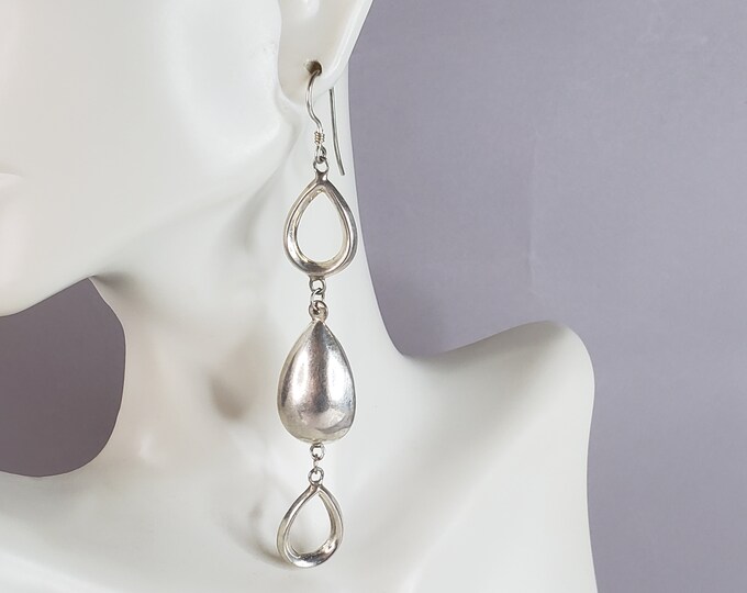 Womens Vintage Estate Sterling Silver Modernist Dangle Earrings 9.5g E6463