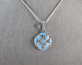 Womens Vintage Estate Sterling Silver Turquoise Pendant & Necklace 5.5g E5881