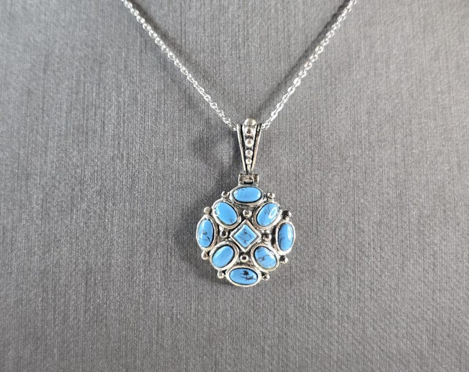 Womens Vintage Estate Sterling Silver Turquoise Pendant & Necklace 5.5g E5881