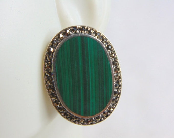 Womens Vintage Estate Sterling Silver Malachite Earrings 16.7g E4923