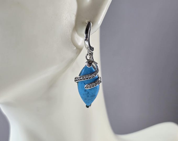 Womens Vintage Estate Sterling Silver Modernist Turquoise Earrings 6.4g E3293