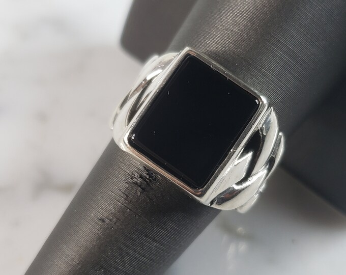 Mens Estate Sterling Silver Modernist Onyx Ring 8.9g E6433