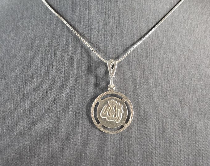 Vintage Estate Sterling Silver Islamic Muslim Allah Pendant Necklace 4.2g E3038