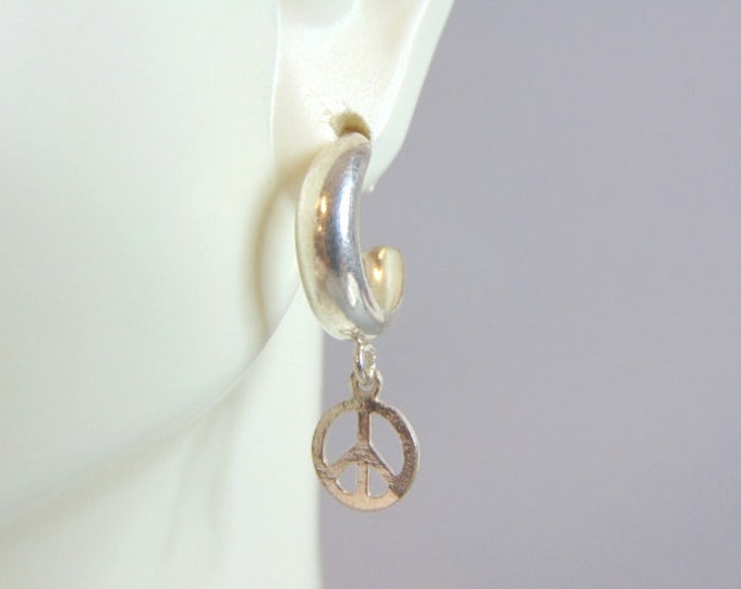 Womens Vintage Estate Sterling Silver Peace Earrings 1.7g E5948
