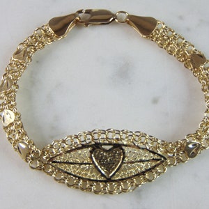 Womens Vinage Estate 10k Yellow Gold Heart Bracelet 9.8g E943