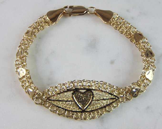 Womens Vinage Estate 10k Yellow Gold Heart Bracelet 9.8g E943