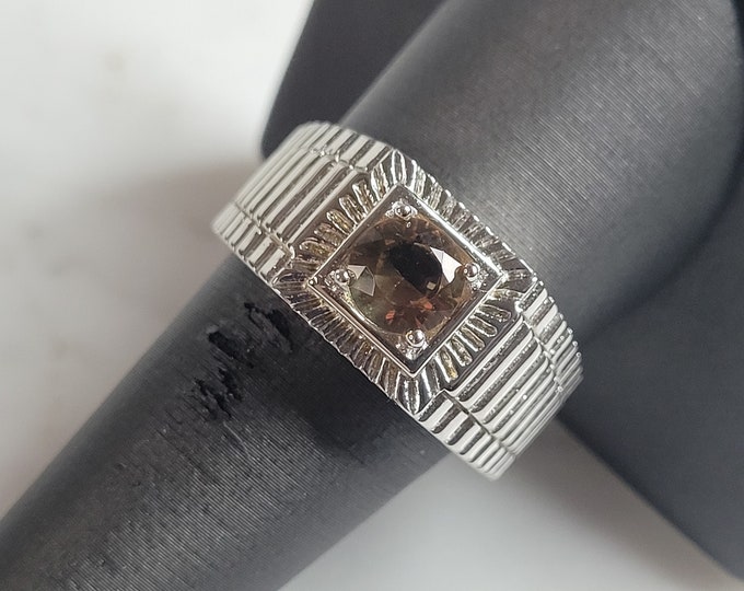 Mens Estate Sterling Silver Modernist Citrine Ring 10.0g E6229