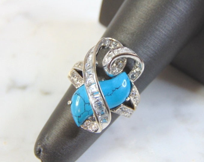 Womens Vintage Estate 18k White Gold Turquoise Ring 6.8g E3087