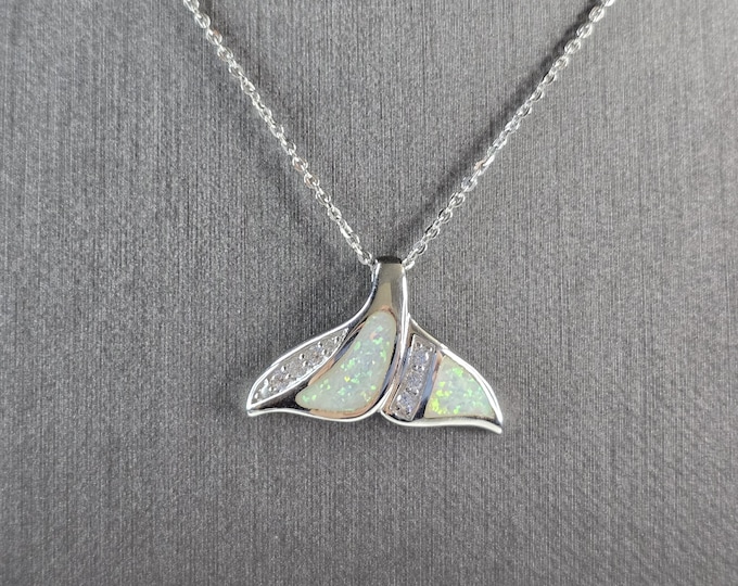 Womens Sterling Silver Opal Modernist Whale Tail Pendant Necklace 5.0g E3310